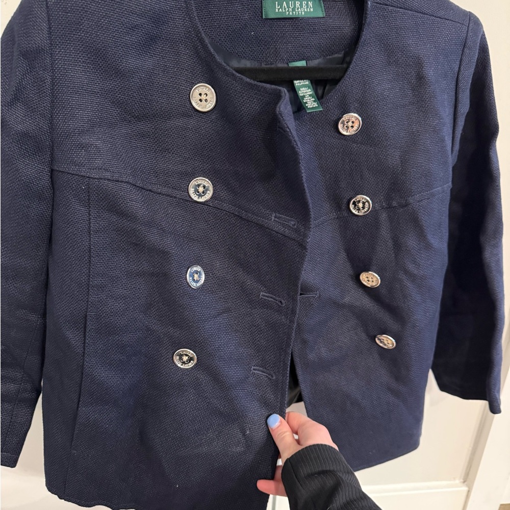 Lauren Ralph Lauren Navy Double-Breasted Linen Jacket (Petite) - Picture 3 of 7